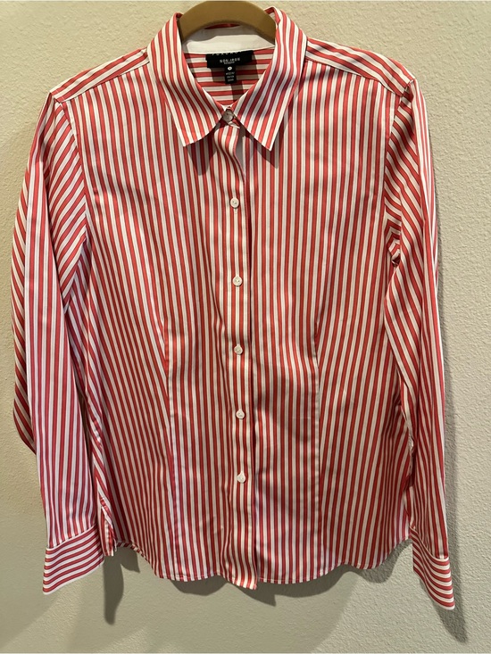 Foxcroft Tops - Foxcroft Red and White Vertical Stripe Button-Down Shirt